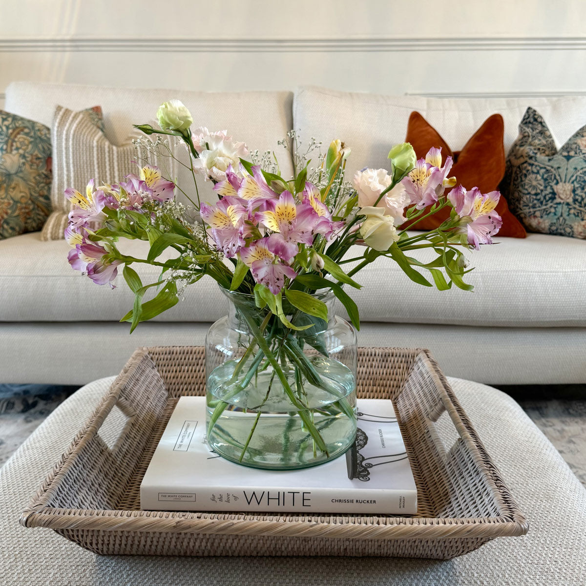 Seasonal British flowers delivery in a vase on a table