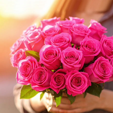 Hand-tied bouquet of fresh hot pink roses for all occasions