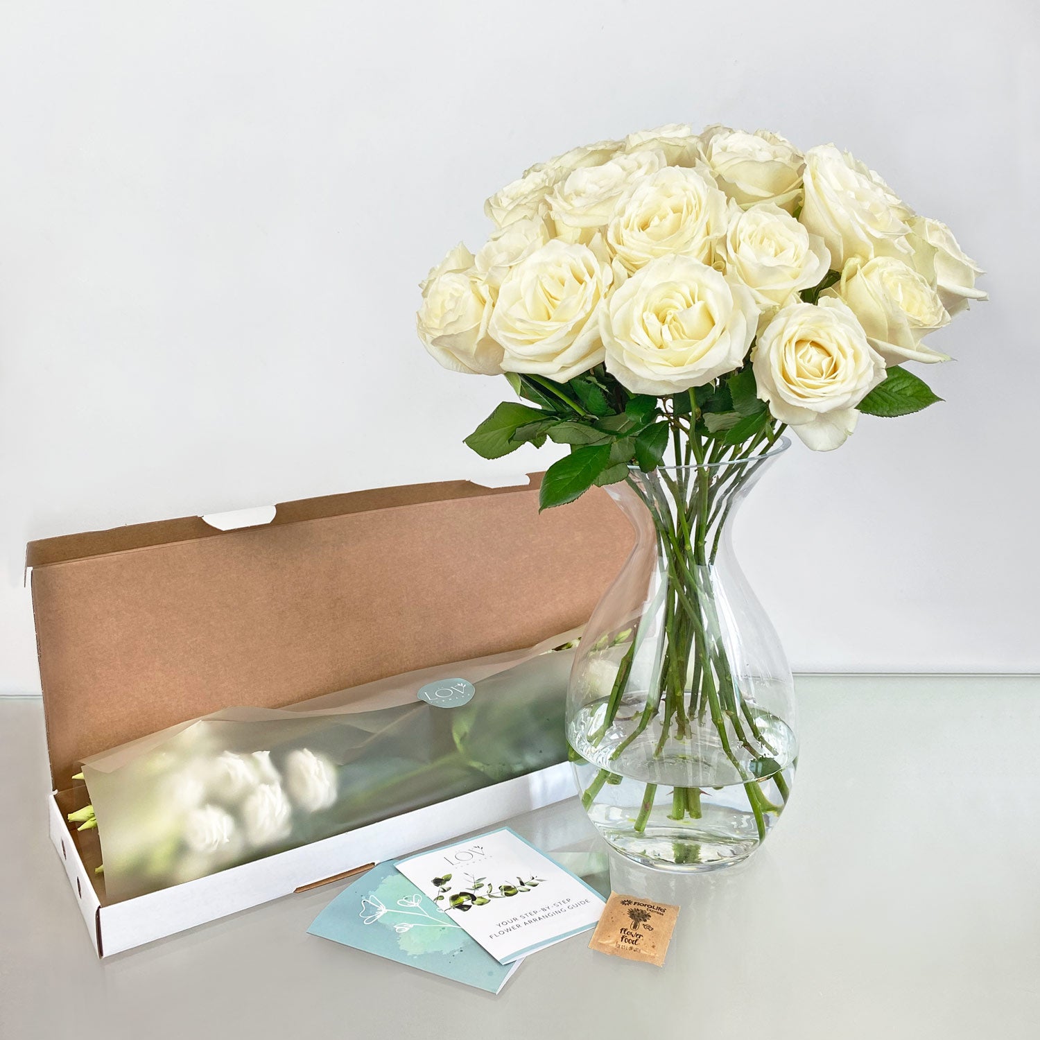 20 White Roses Bouquet, 20 Ivory Avalanche Roses