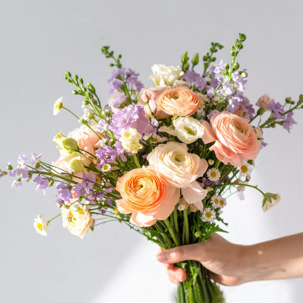 British-grown pastel flowers – soft pinks, lilacs and creams