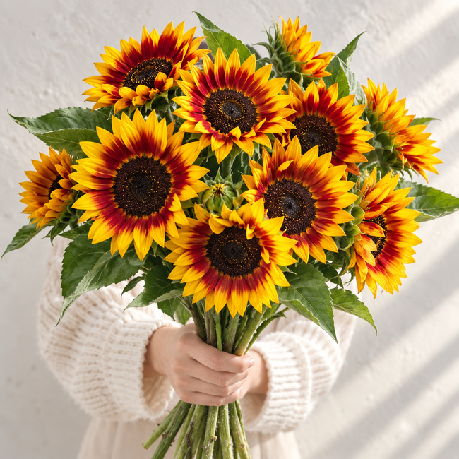 British Grown Ring of Fire Sunflowers | Bicolour Sunflower Stems