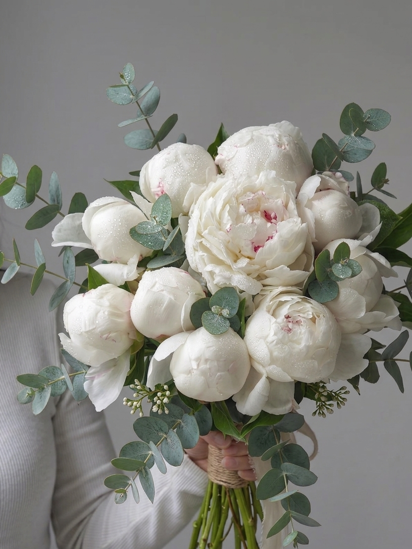 White Peony & Eucalyptus Bouquet