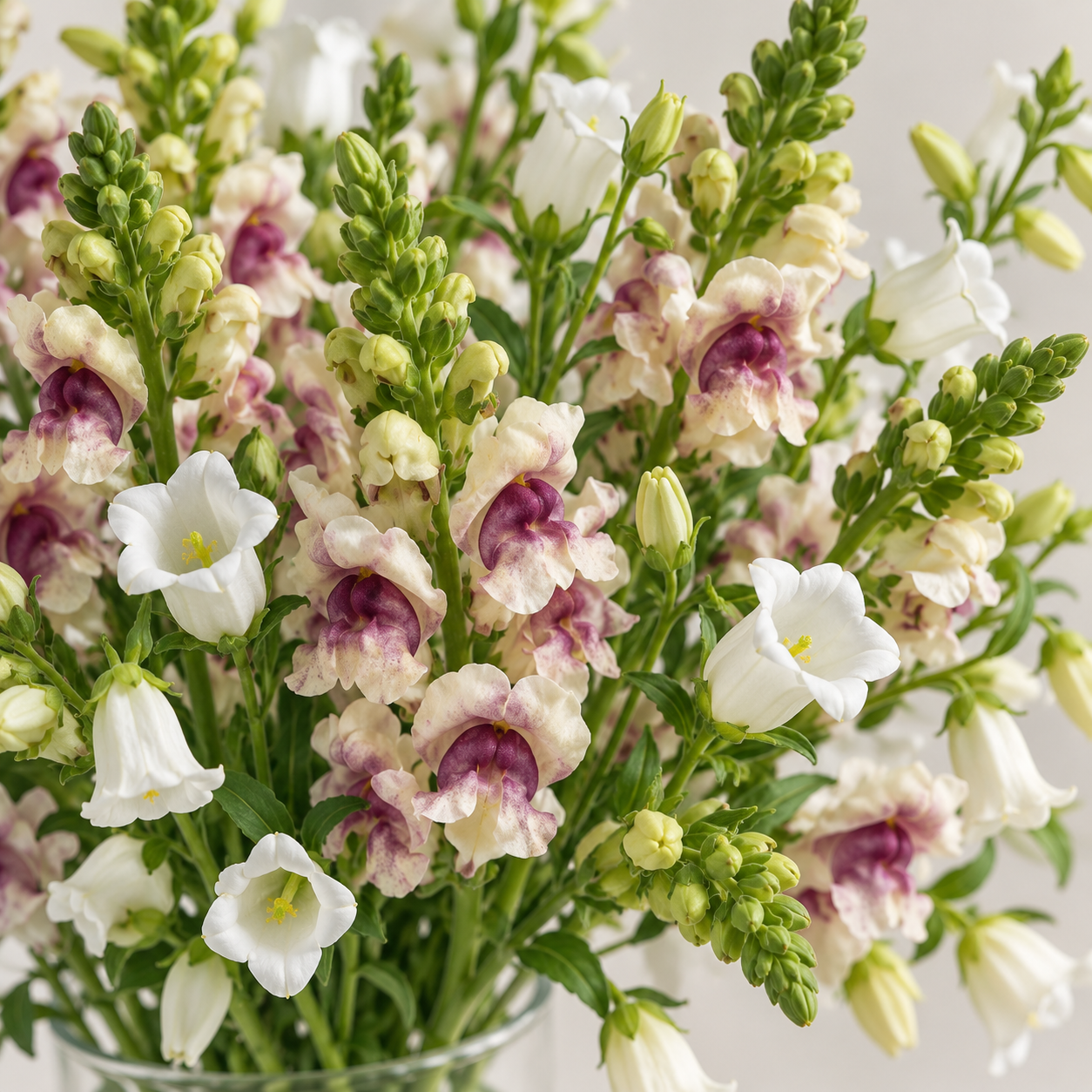 British Grown Antique Cream Snapdragon & White Campanula Flower Box