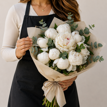 White Peony & Eucalyptus Bouquet