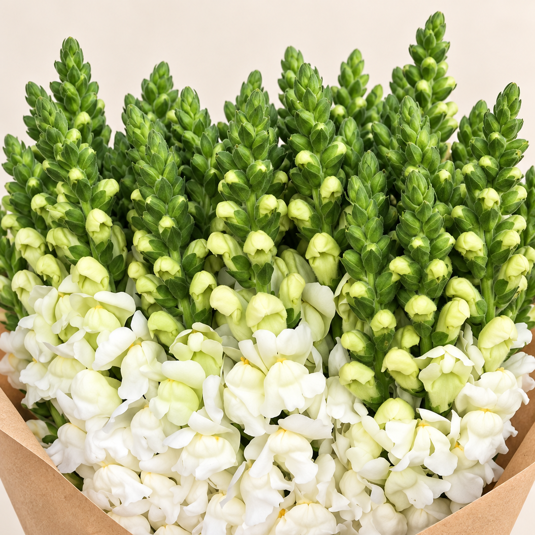 British White Snapdragon Flowers