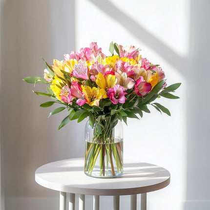 Mixed alstroemeria flowers in a vase – 3-week vase life British bouquet