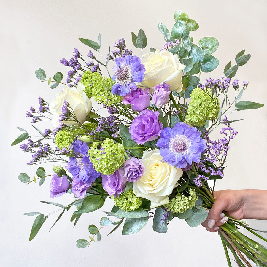 Purple and green flowers with next day delivery
