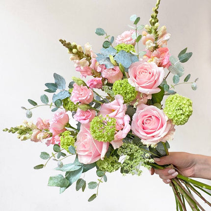 Pastel Pink and Lime Green Bouquet Free Next Day Delivery Spring Flowers